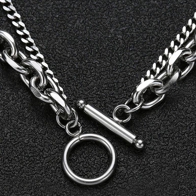 Stainless Steel Cuban Chain Bracelet For Men OT Buckle Double Layer Link Braslet Bangle Casual Accessories Pulseria Hombre Joias