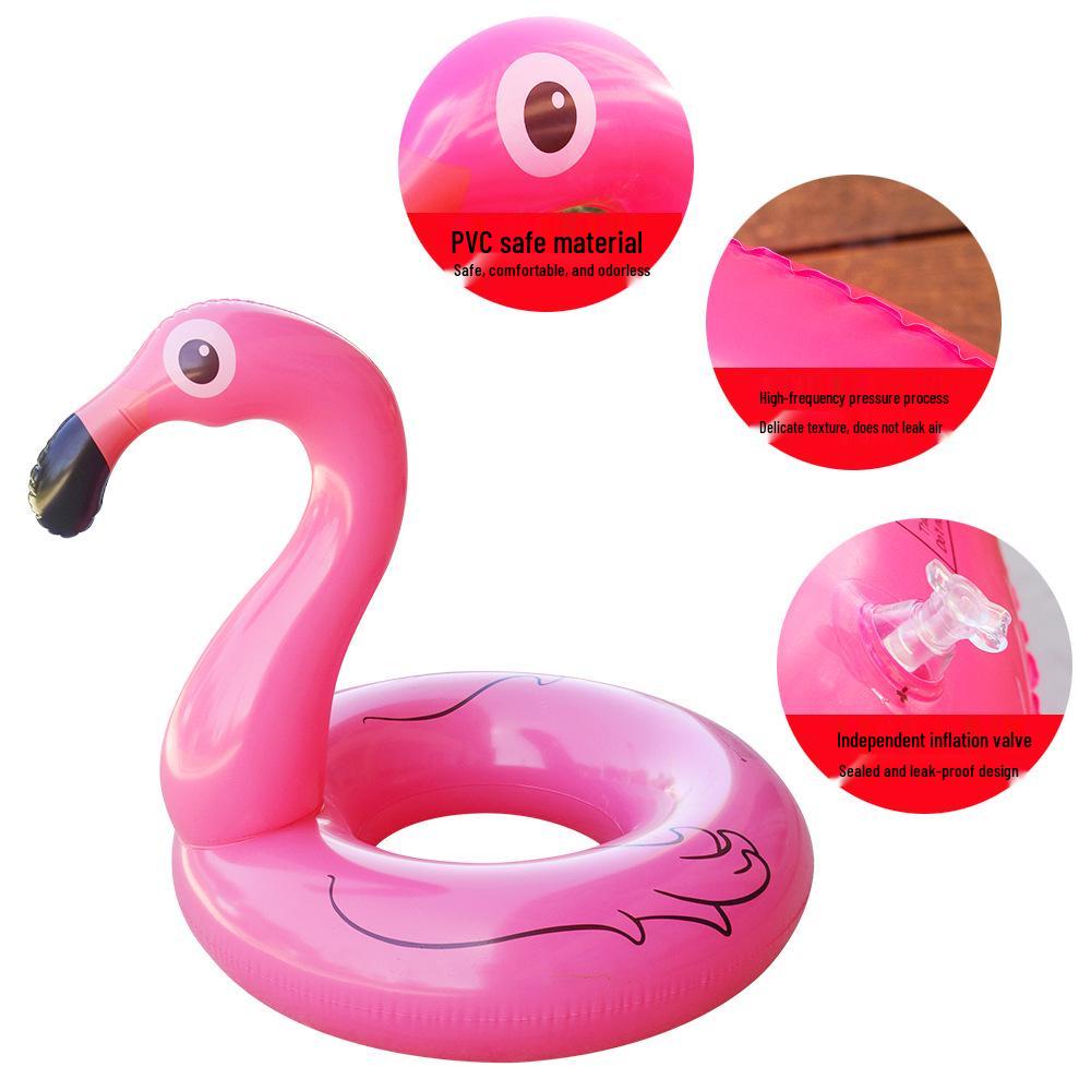 Inflatable Flamingo Swimming Ring with Sequins - Thickened Water Ride-On