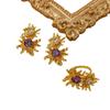 Französische Pastorale Sonnenblumen Ohrstecker Ring Set Kupferplattiert Echtgold Elegant Leichter Luxus Design Sinn Amethyst Ohrringe