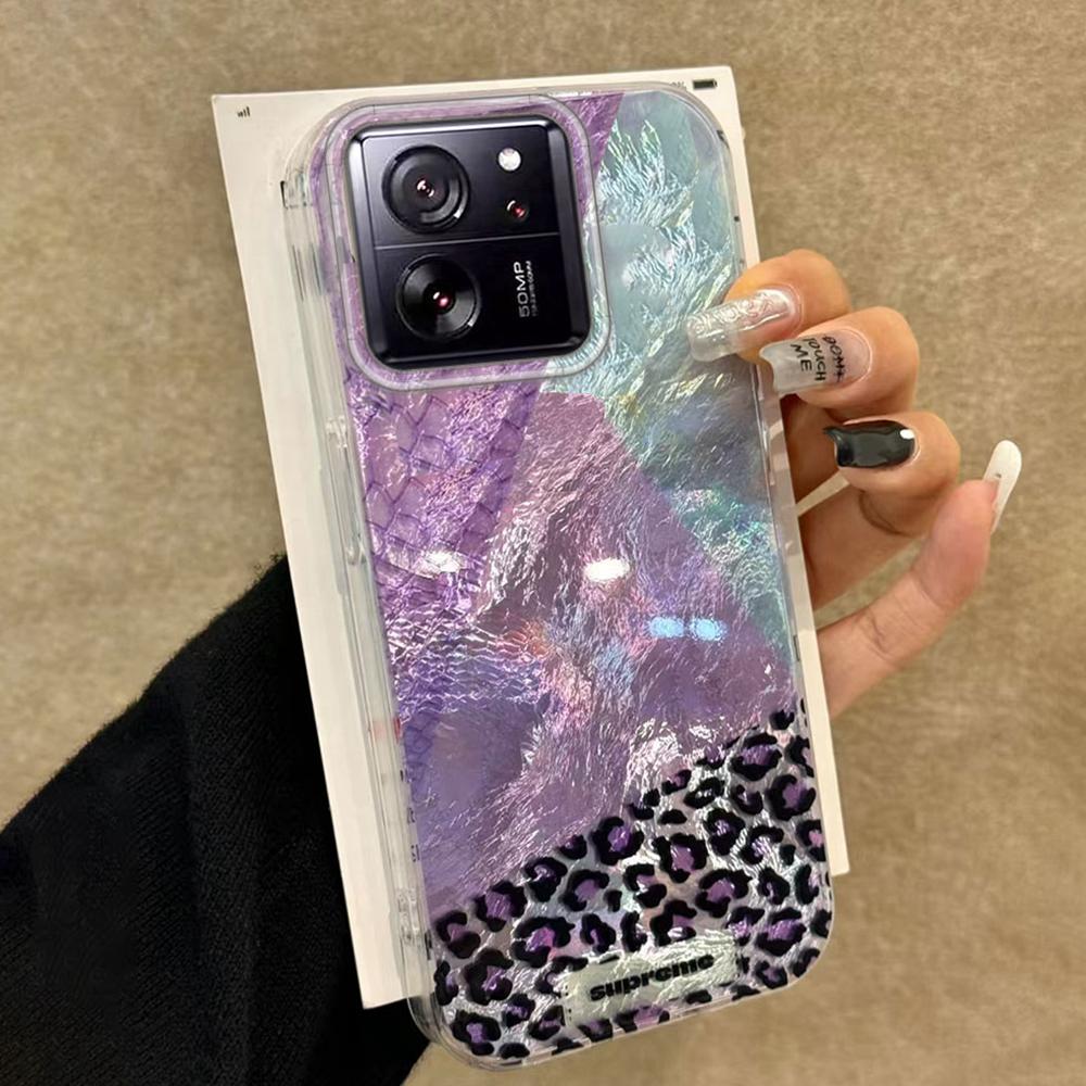Splicing Purple Leopard Print Girls Phone Case for Xiaomi 13T 14T 11 Lite NE Poco X5 M6 Pro X6 X7 X3 Pro NFC C65 C61 M5S Cover