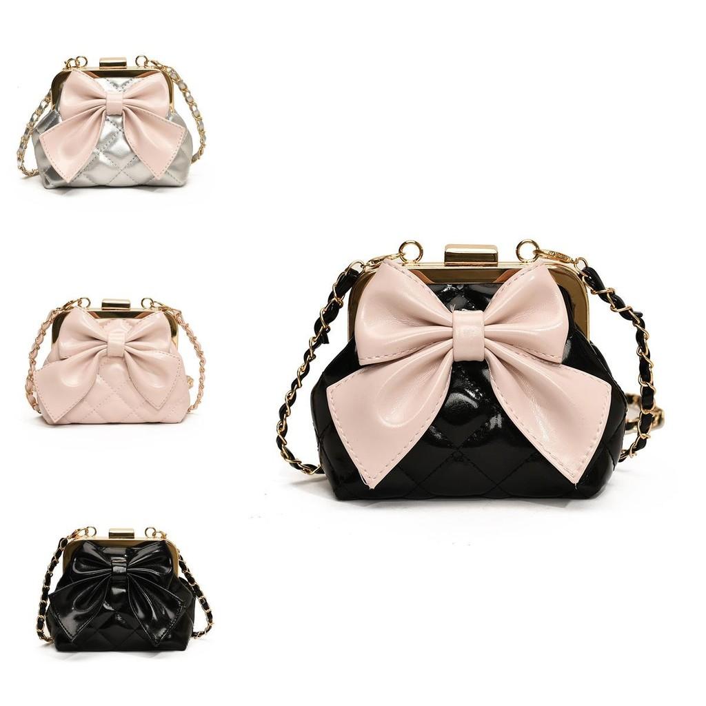 Modern Pu Leather Girls And Boys Shoulder Bag Featuring Adorable Bow And Checkered Pattern
