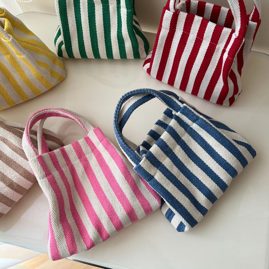 Tragbare Canvas-Tasche Tragbare Mini-Canvas-Handtasche Gestreifte Tragetasche Vertikale Quadratische Form Handtasche mit oberem Griff für den täglichen Gebrauch