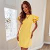 2022 Summer Round Neck Short Sleeve Backless Ruffle A-line Dress
