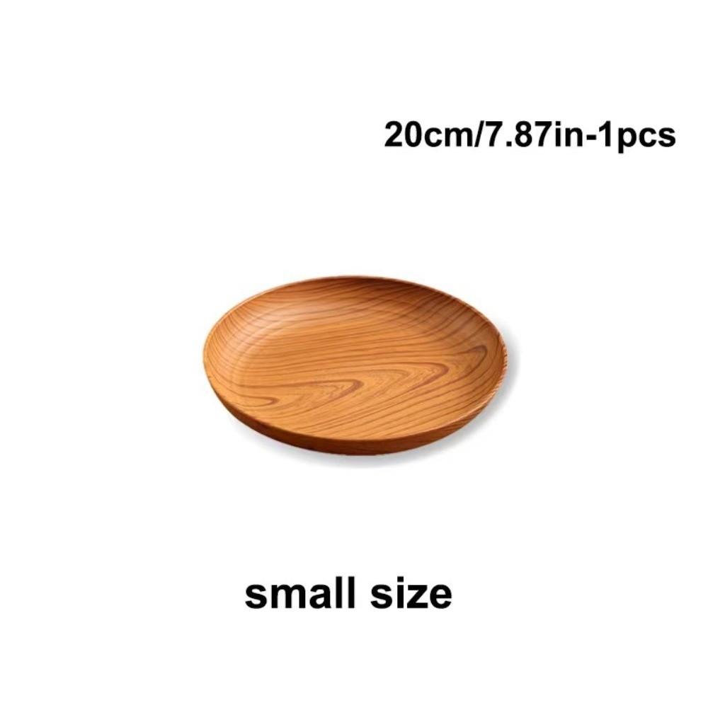 Kitchen Accessories Plastic Wood-Grain Round Tray Imitation Wood Multi-Purpose Serving Plate Dinner Plates Tea Coffee