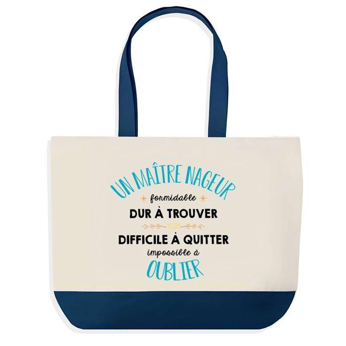 Sac shopping fond bleu Un Maître Nageur Formidable Instituteur Prof Fin d'année scolaire Collègue Départ | Grand Sac Courses Cabas
