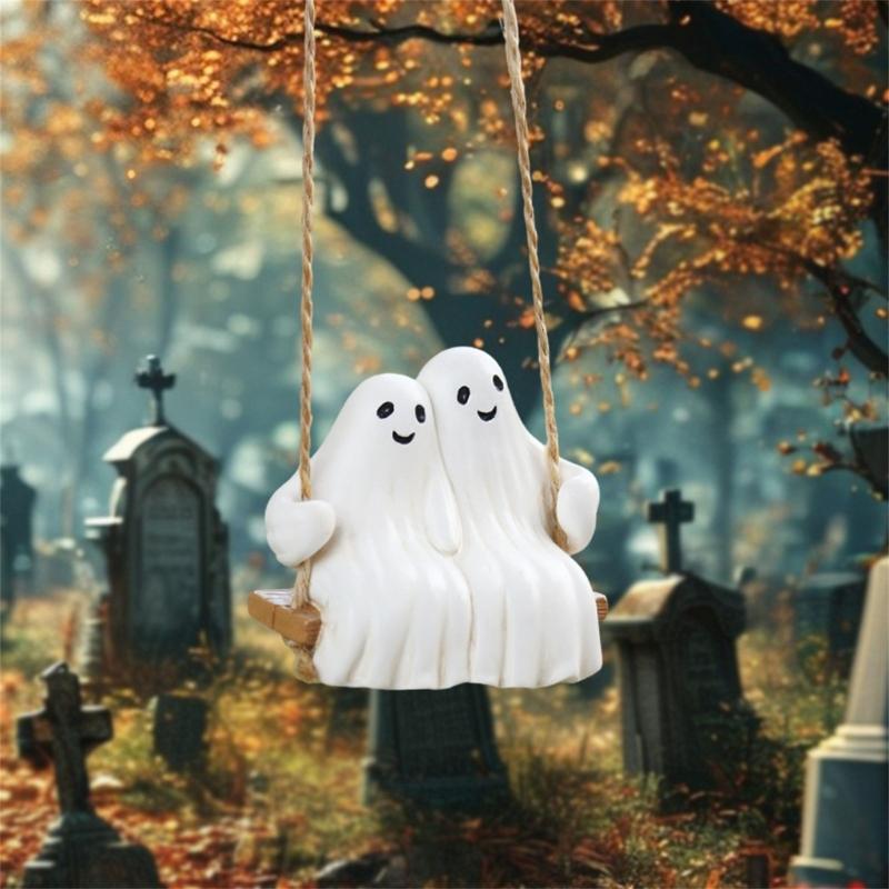 Halloween Ghostly Couple On Swing Resins Hanging Decors For Garden Patios Tree Indoor and Outdoor Horror Theme Ornament