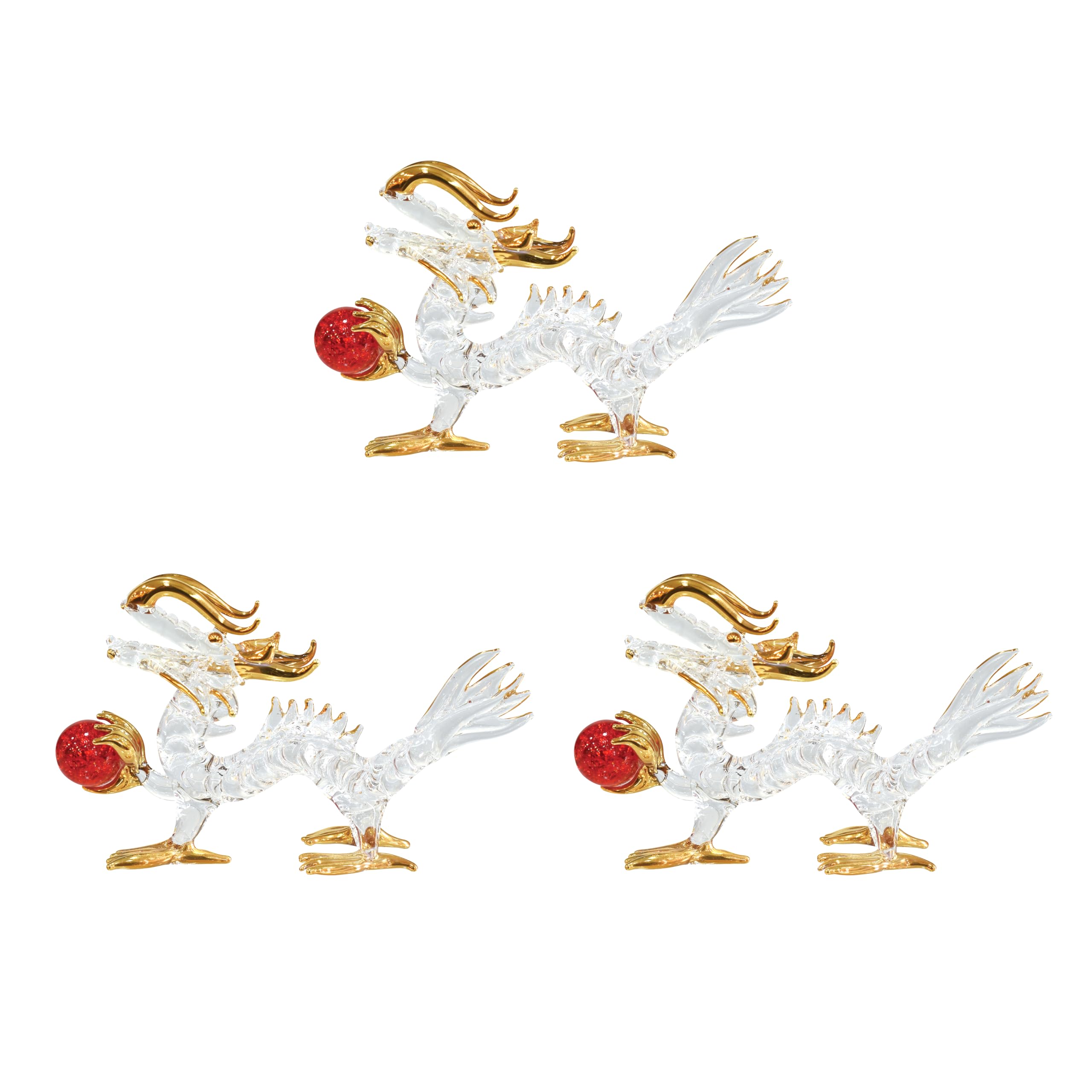 

Four Cart Handmade Glass Feng Shui Victory Dragon Dragon 4 inches x 3 pieces [Ball-Holding Dragon]