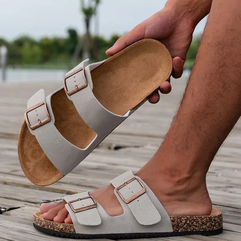 Women Open Toed Sandals - Cork Insole Adjustable Buckle Breathable and Comfortable Fashionable Men Skateboard - Fashion Slippers