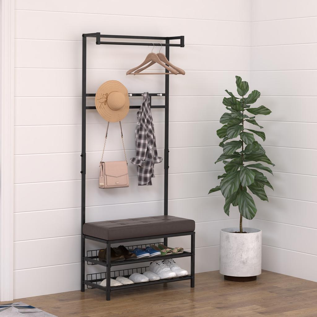 Coat Rack Entryway Coat Hanging Hat Bags Hook Storage Hallway Storage Shelf Footrest Bench Metal Multi Purpose