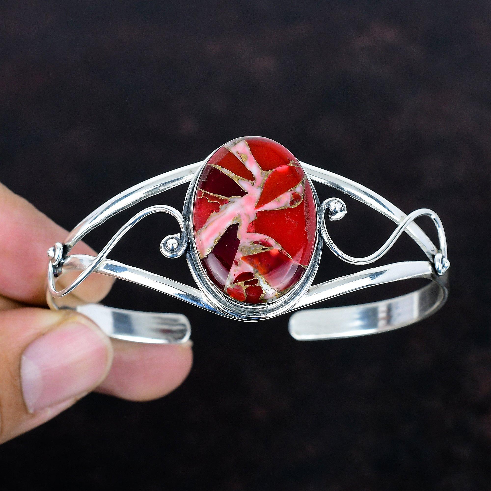 

Kingman red mohave copper turquoise bangle 925 sterling silver adjustable cuff bracelet gemstone silver jewelry handmade bangle gift for her Adjustable