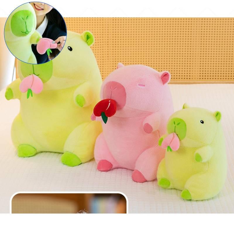 Adorable Peach Capybara Plush Toy Soft Pillow Doll In Green And Pink Colors