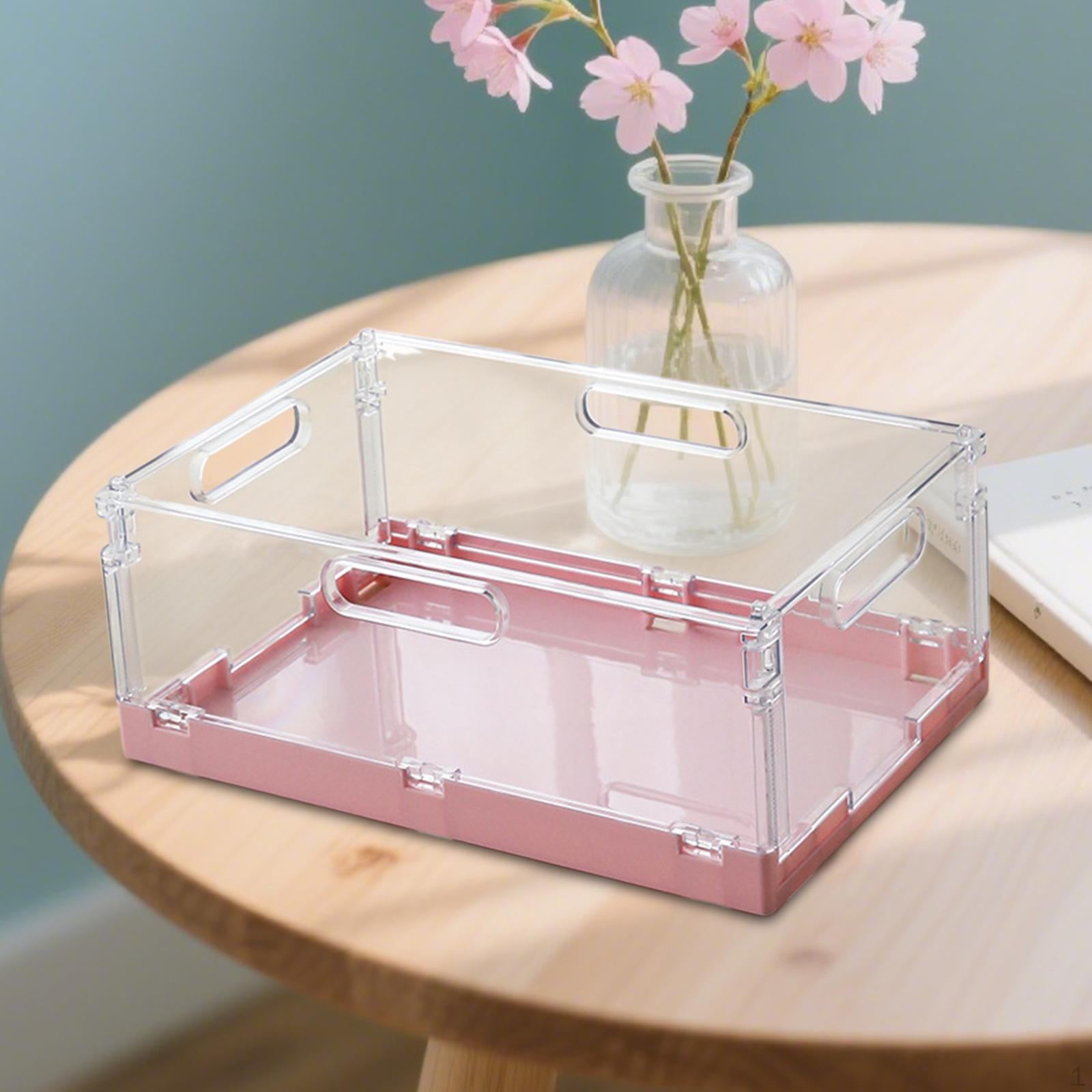 Clear Countertop Organizer Foldable Storage Box with Handles Collapsible Desktop Basket Pink M 1685₽