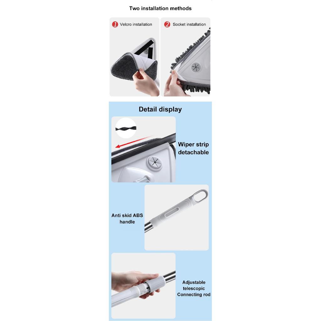 Triangle Glass Wiper Telescopic Rod Windows Cleaning Brush Window Cleaner Professional Household Window Cleaning Tool