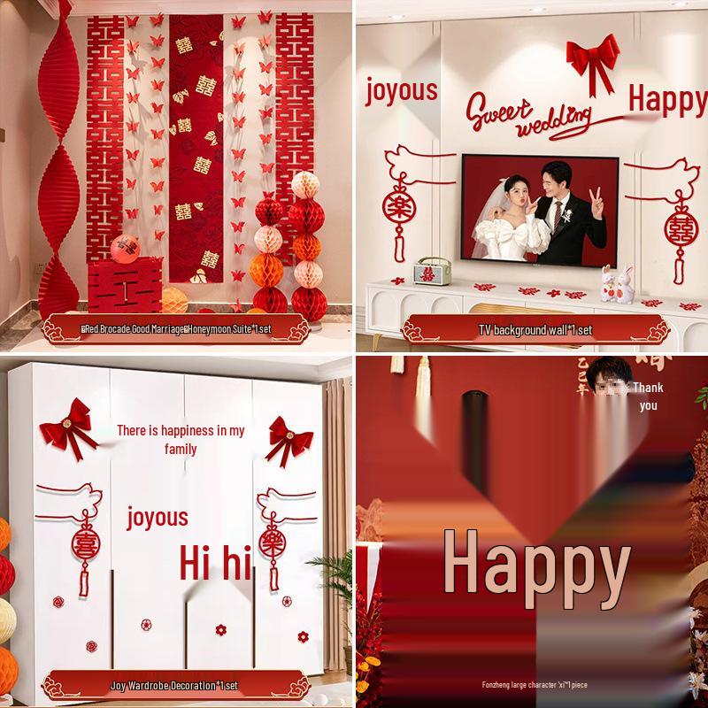 Wedding Decoration Set: Groom & Bride's Room Ornaments with Bunting & Robe Wall Décor