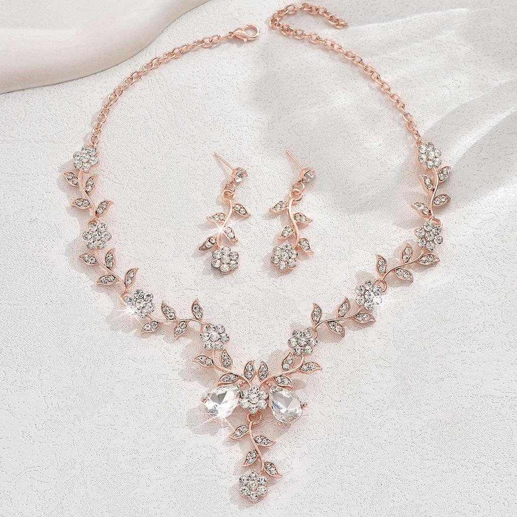 Bridal Rhinestone Crystal Necklace & Earring Set for Women's Prom & Dress Accessories