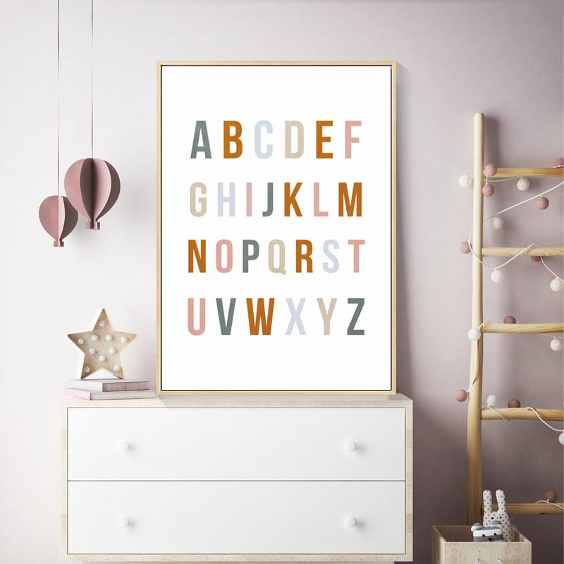 Rainbow ABC Alphabet Poster Quotes Print Nursery Wall Art Canvas Painting Child Bedroom Pictures Kids Gift Baby Room Home Decor