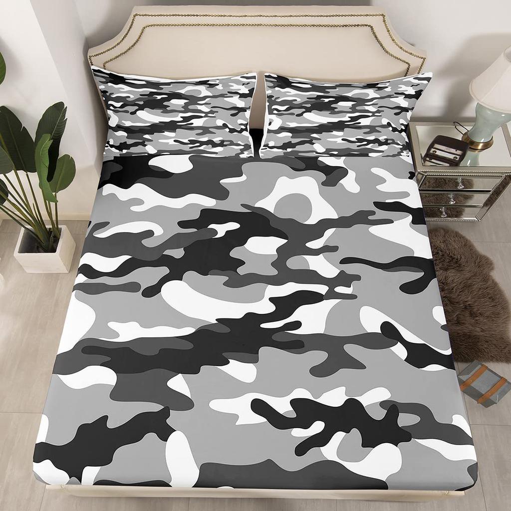 Camouflage Simple Pattern Mattress Three-Piece Digital Printing Mattress Bedding Set Adult Children