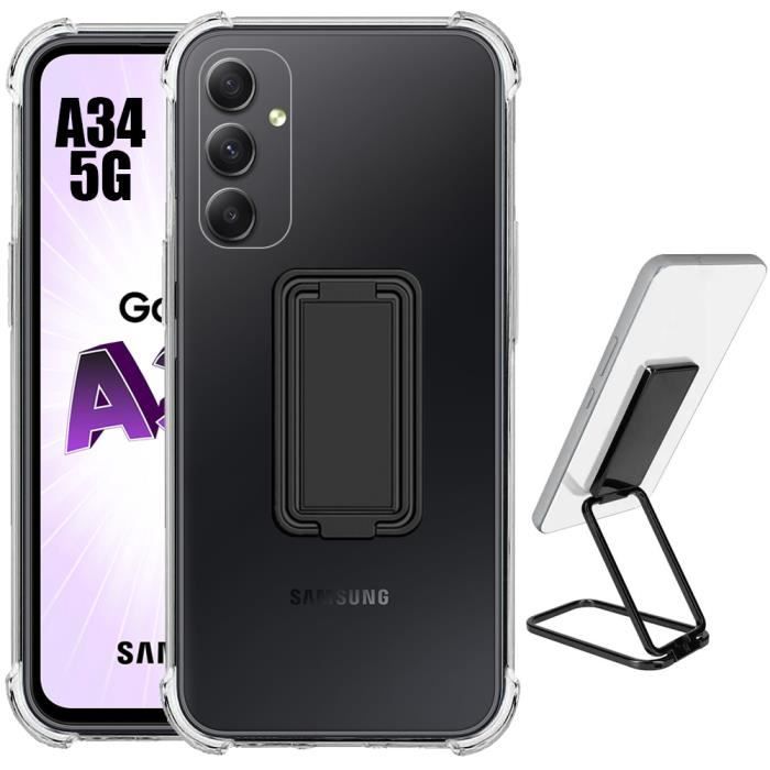 Case - Samsung - Galaxy A34 5G - Transparent Silicone - Shockproof - Adjustable Stand Black