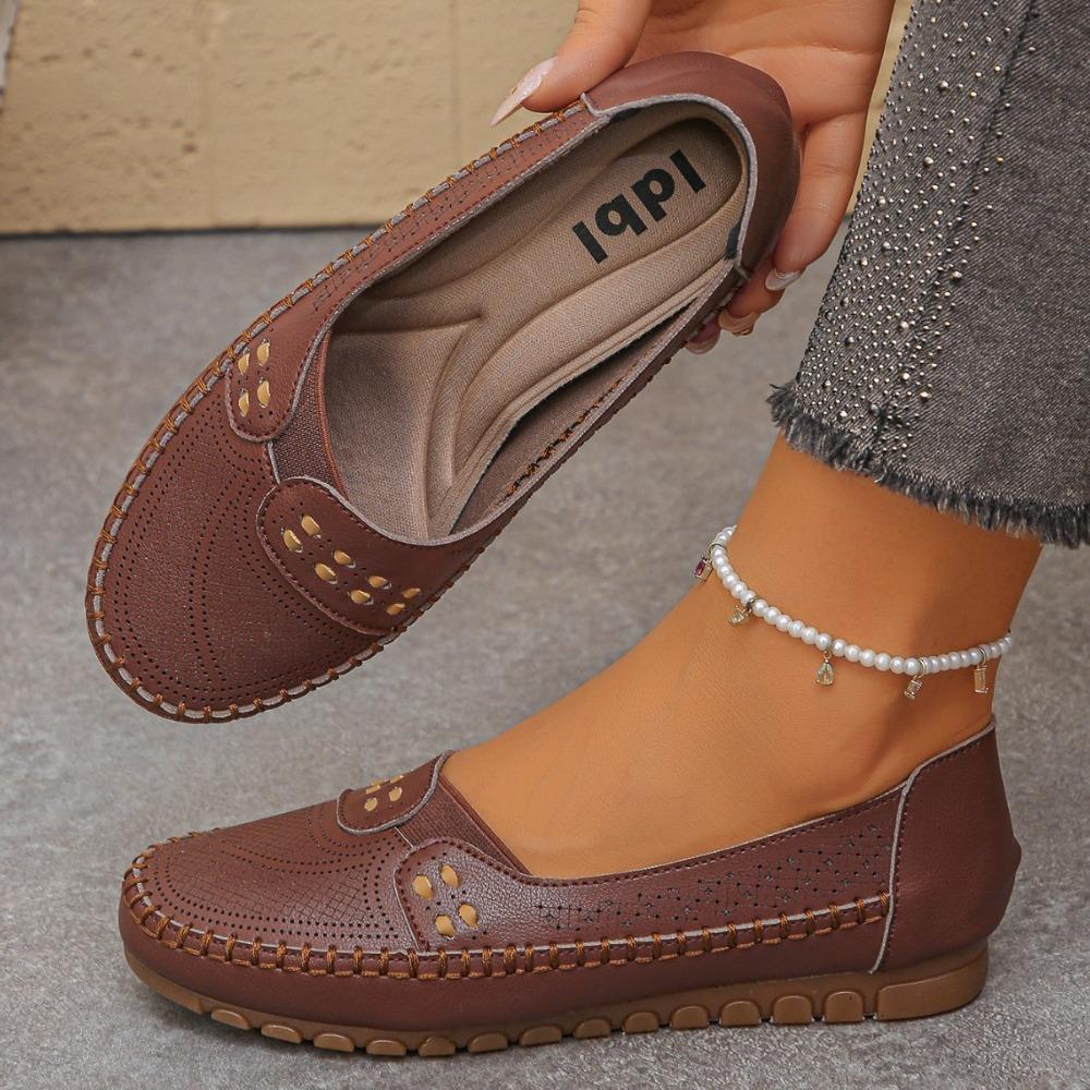 Multi-color Optional Soft Sole Hollow Out Breathable Flat Shoes Slip On Anti-slip Loafers