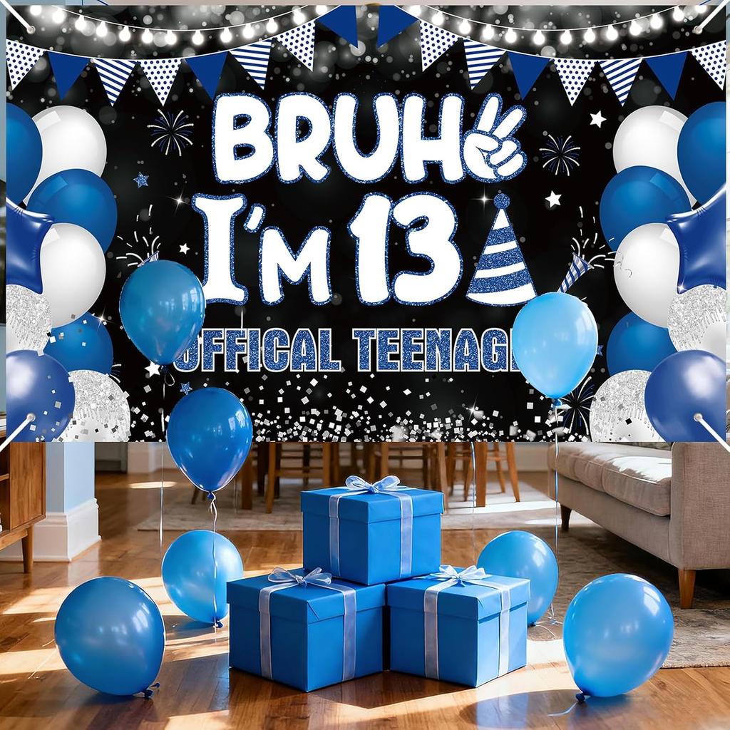 13th Birthday Party Decorations Banner for Boys Bruh I'm 13 Backdrop Funny Teenage Bday Banner Teen Boy 13th Birthday Decor 5.9x3.6ft Happy 13 Years