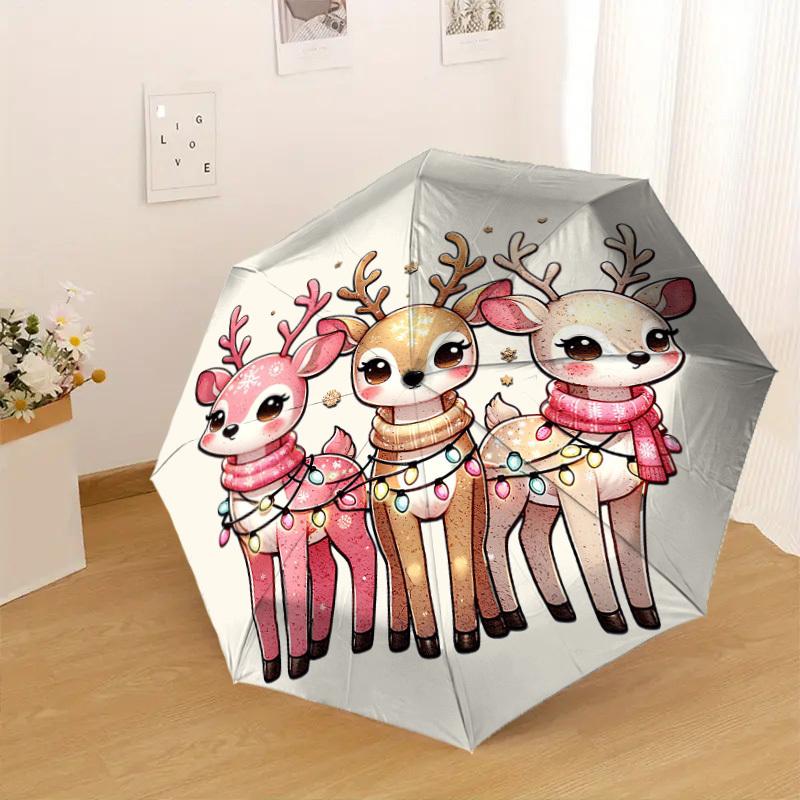 1pc Christmas, Deer Pattern Umbrella Design Automatic Opening and Closing Umbrella, High-quality Travel Umbrella, Lightweight and Portable, -17
