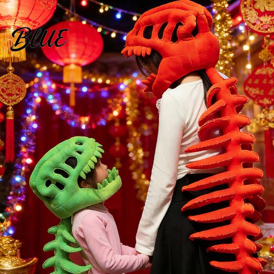 Realistisches Dinosaurierkostüm Skelett Plüschtier mit flexibler Wirbelsäulenfixierung und Soundeffekten Leichtes Stirnband für Halloween