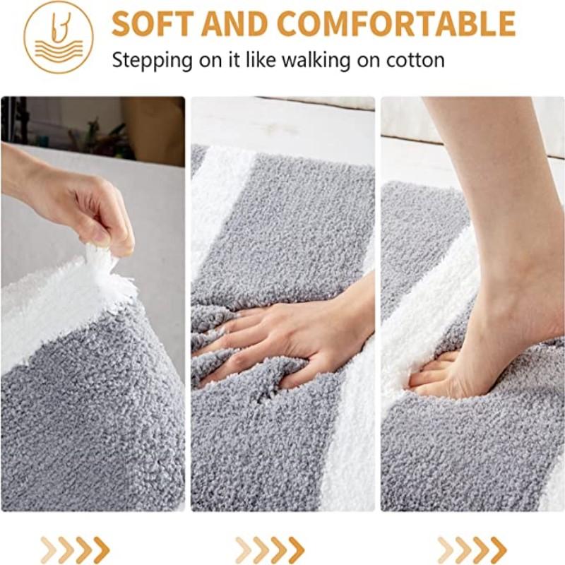 Inyahome Gray Bathroom Rugs Non Slip Bath Mat Super Absorbent Floor Bath Rug Microfiber Thick Plush Fluffy Carpet Machine Wash