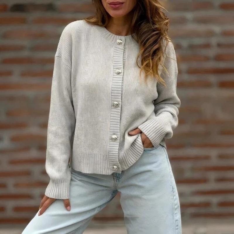 Women Solid Color Button Front Cardigan Long Sleeve Knit Sweater