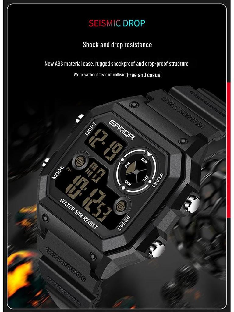 Sanda Men's Waterproof Digital Sports Watch - Luminous Square Outdoor Fashion Watch for Students