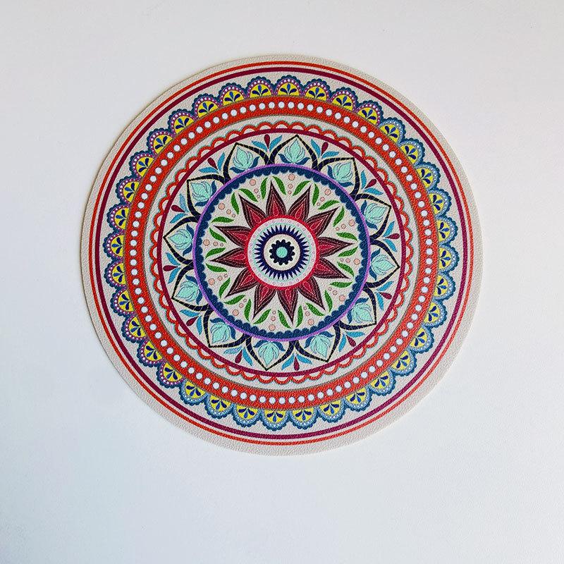 1PCS Round Ethnic Leather Coasters Boho Printed Heat Insulation Antiskid Cup Mats Reusable Drink Pad Tableware Set Kitchen Decor
