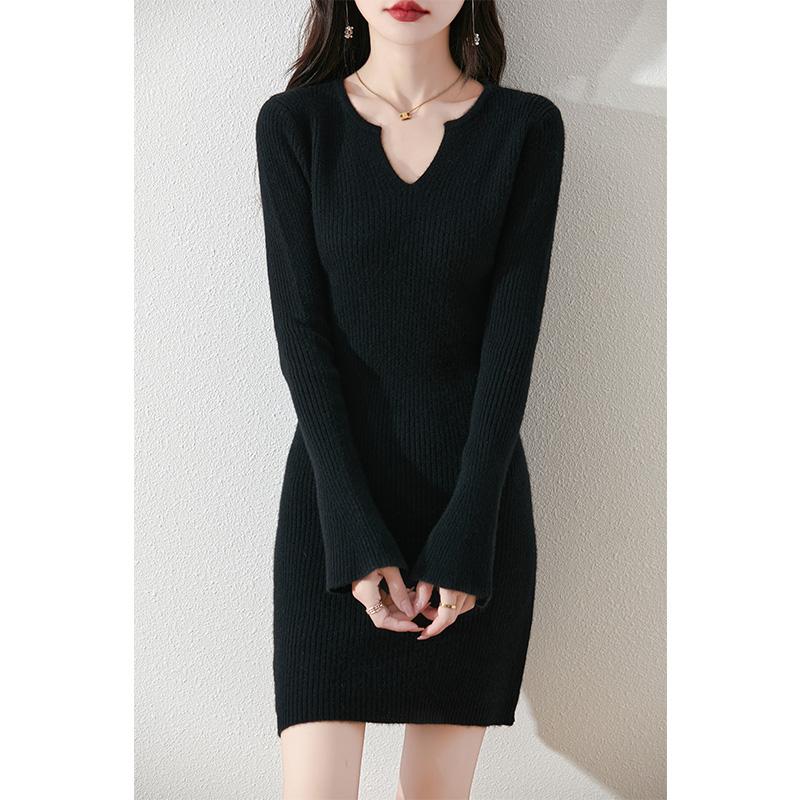 Women's Cashmere Dress Qinghe Cashmere 30% Cashmere 70% Wool Autumn and Winter Cashmere Skirt Soft and Warm