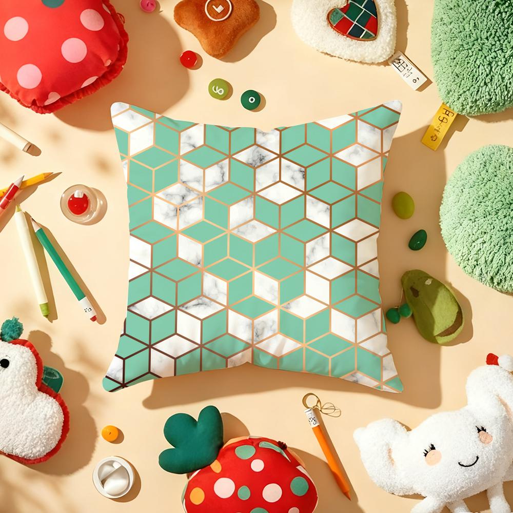 Hexagon Marble Pattern Cushion Cover Plush Fabric Soft DoubleSided Printed Sofa Warm Winter Home Gift Pillow Cover