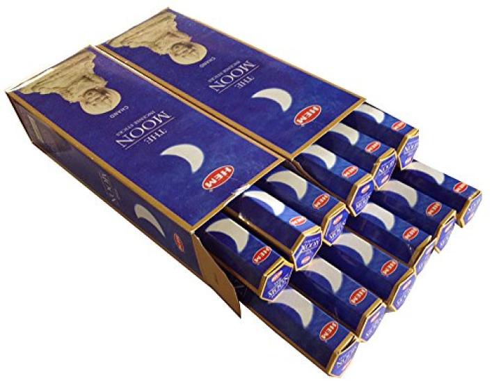 HEM Moon Incense Sticks, 12 Boxes, Approximately 20 Sticks per Box, Made in India