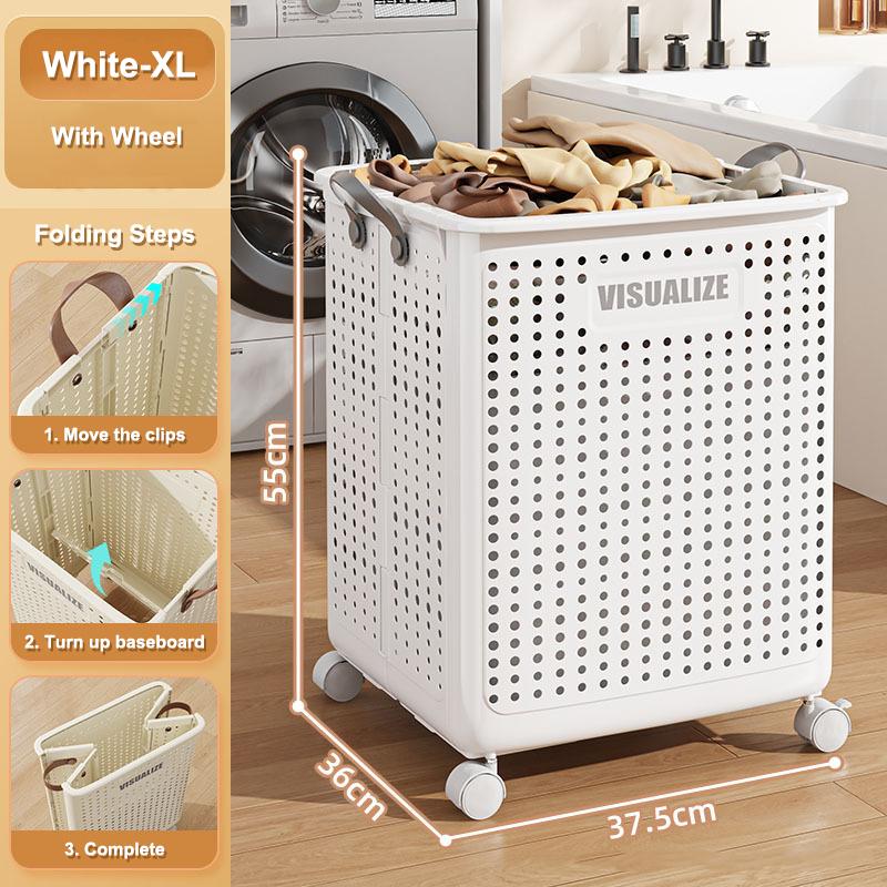 Multi Functional Rolling Laundry Basket Foldable Dirty Clothes Hamper Mobile Storage Bin with Wheel Space Saving Bathroom Organizer Portable Organizer