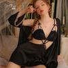 Women's Satin Lace V Neck Padded Cutout Cami Sleep Dress with Robe Lounge Set