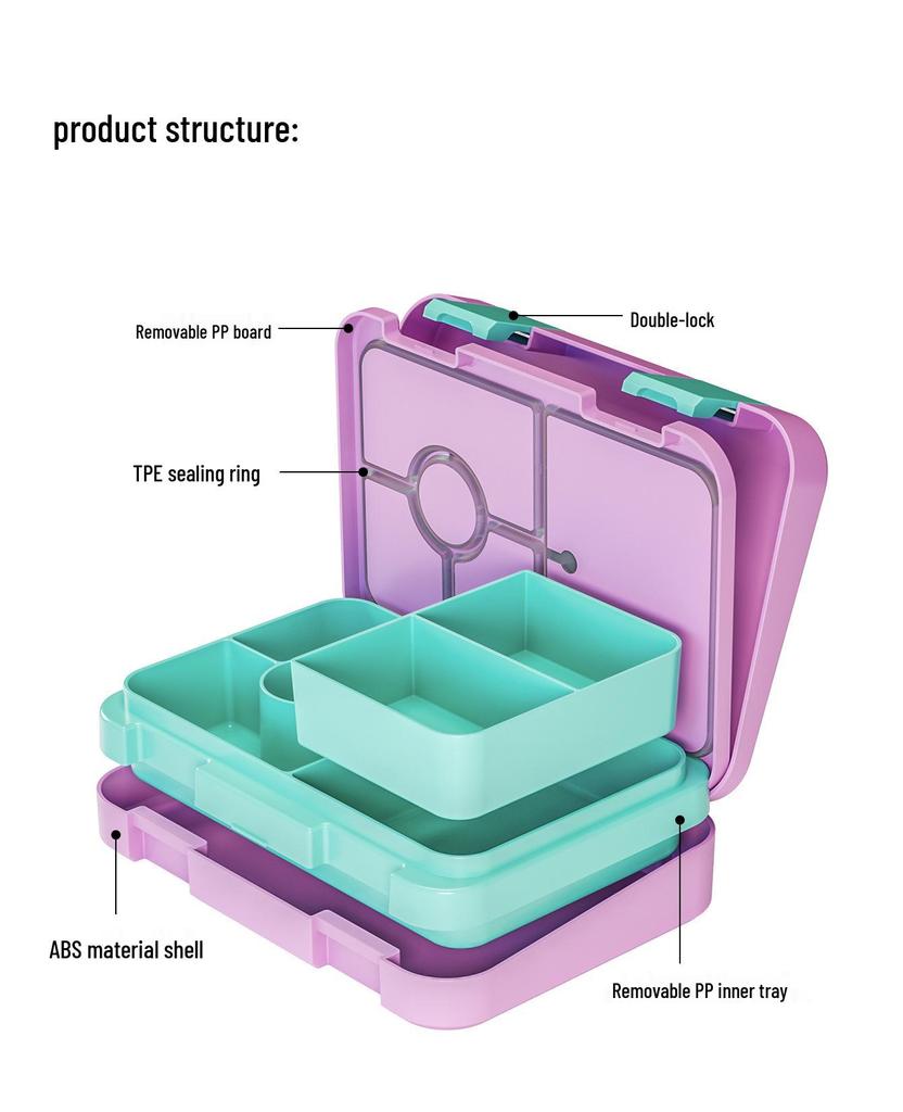 Kids' Double Buckle Cartoon Bento Lunch Box - Microwaveable, Portable, Large Capacity