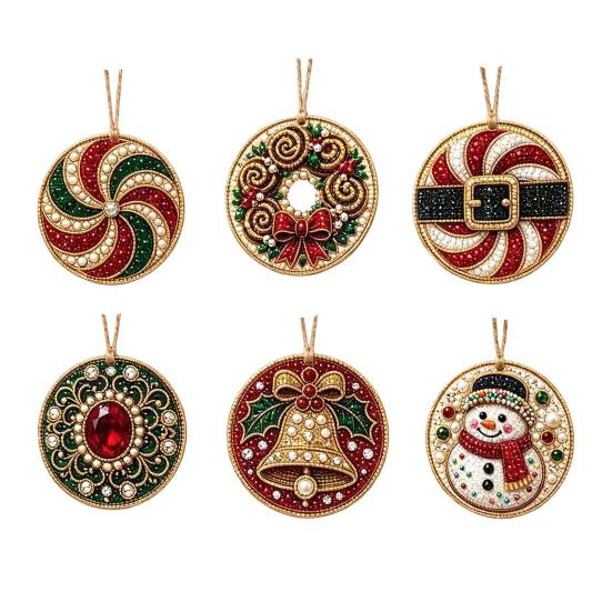 Creative Weekend Activity Kit 6Pcs/Set Christmas Ornaments DIY Faux Pearl Art Kit, Hanging Decorations Craft Personalized Tree with Round Charms