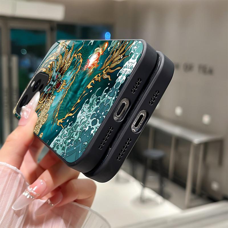 Für iPhone 16 15 Pro Max Plus 16E SE 2025 Gehärtetes Glas Handyhülle Coole Cartoon Tiger Drache Kameraschutz Harte Rückseite