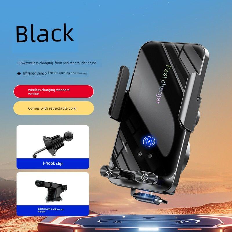 New Car Mount with Wireless Charging and Type-C Data Cable, Smart Sensor Phone Holder That Does Not Block the Camera