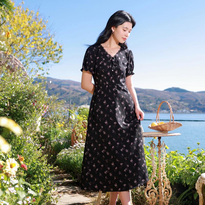 Sancai 2026 Spring French V-Neck Floral Plus Size Dress