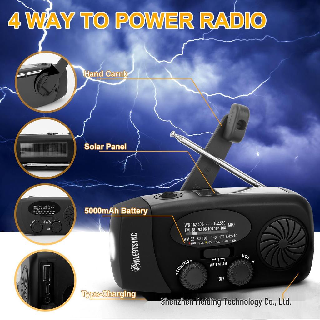 2025 Hand-Crank Solar Emergency Radio with NOAA Alerts