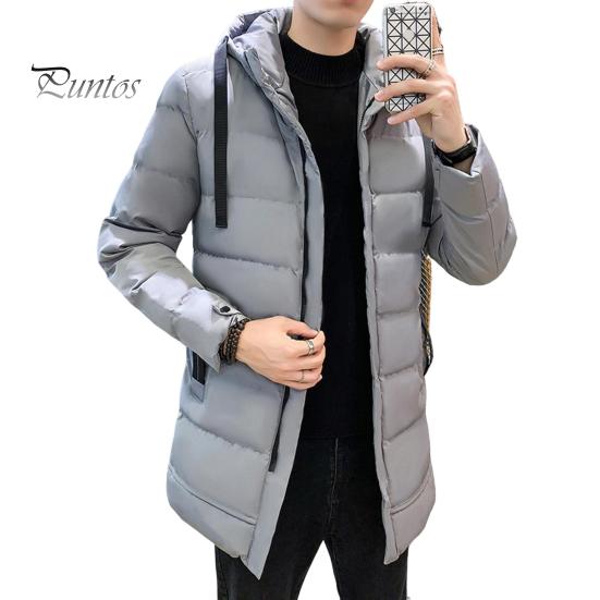 

Мужское хлопковое пальто с капюшоном, длинным рукавом, застежкой-молнией, однотонная куртка с карманами, утолщенная стеганая верхняя одежда средней длины M серый