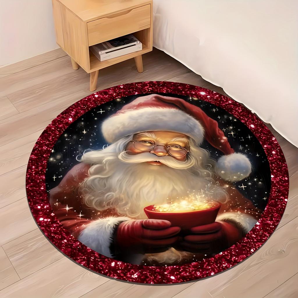 Luxurious Christmas Santa Claus Pattern Round Shape Floor Mats Kitchen Hallway Runner Rug Bedroom Living Room Soft Carpet Non-slip Area Rug