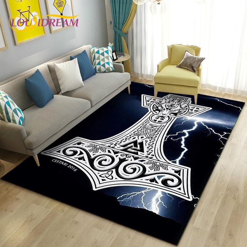 Vikings Nordic Mythology Series Area Rug,Carpet Rug for Living Room Bedroom Sofa Doormat Decoration,Kid Play Non-slip Floor Mat
