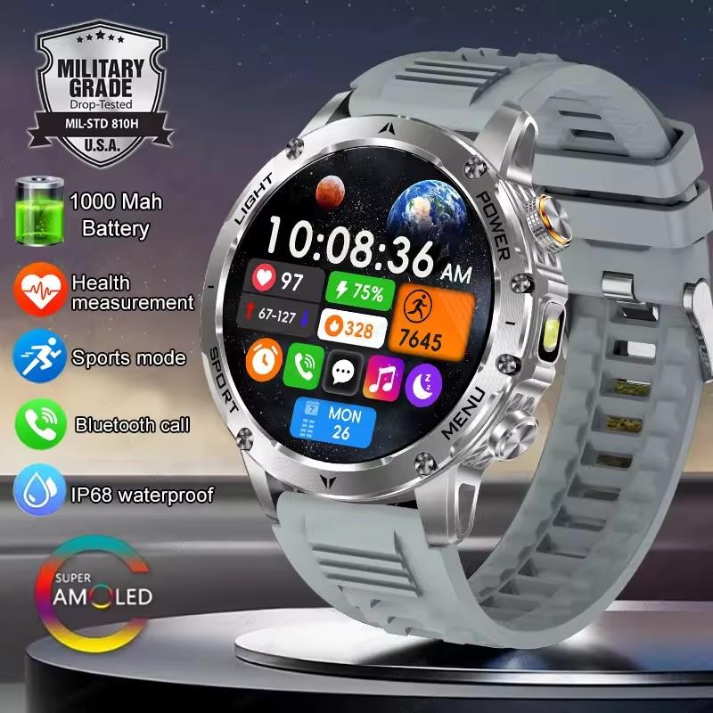 

T-Rex 3 Военного класса 1000 мАч Аккумулятор Умные часы IP68 Водонепроницаемые GPS Bluetooth-звонки AMOLED HD Мужские Спортивные 2025 Новые Умные часы Sports Watch серебряный