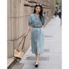 Demana Cloud Cotton V-Neck Belted Denim Dress
