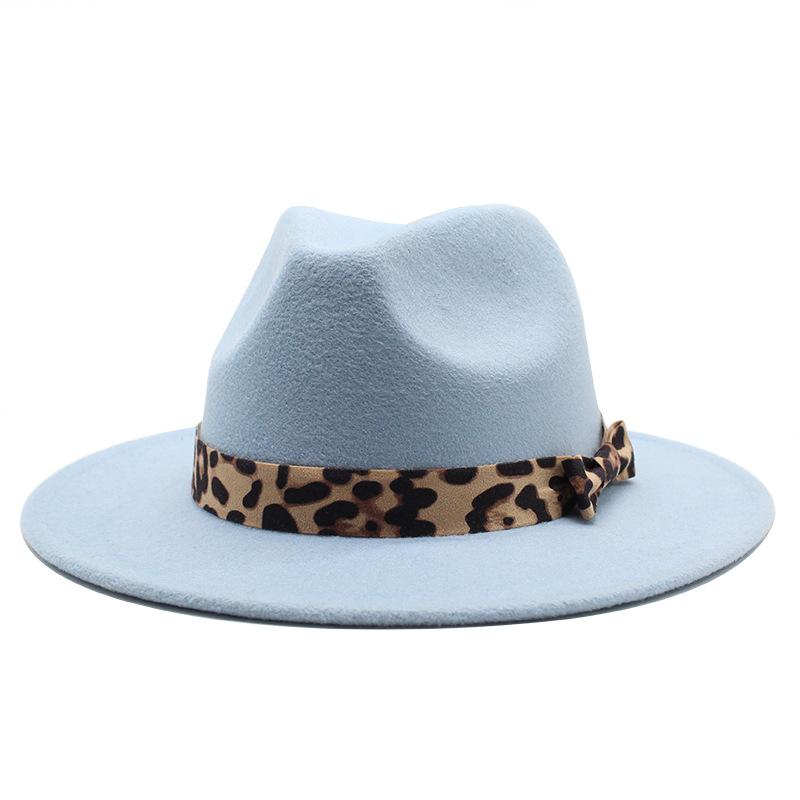 

Woolen Leopard Print Top Hat, Flat-Brimmed Big Eave Hat, Men S And Women S Jazz Hats 22 Colors L（58-60cm） небо синє кольору