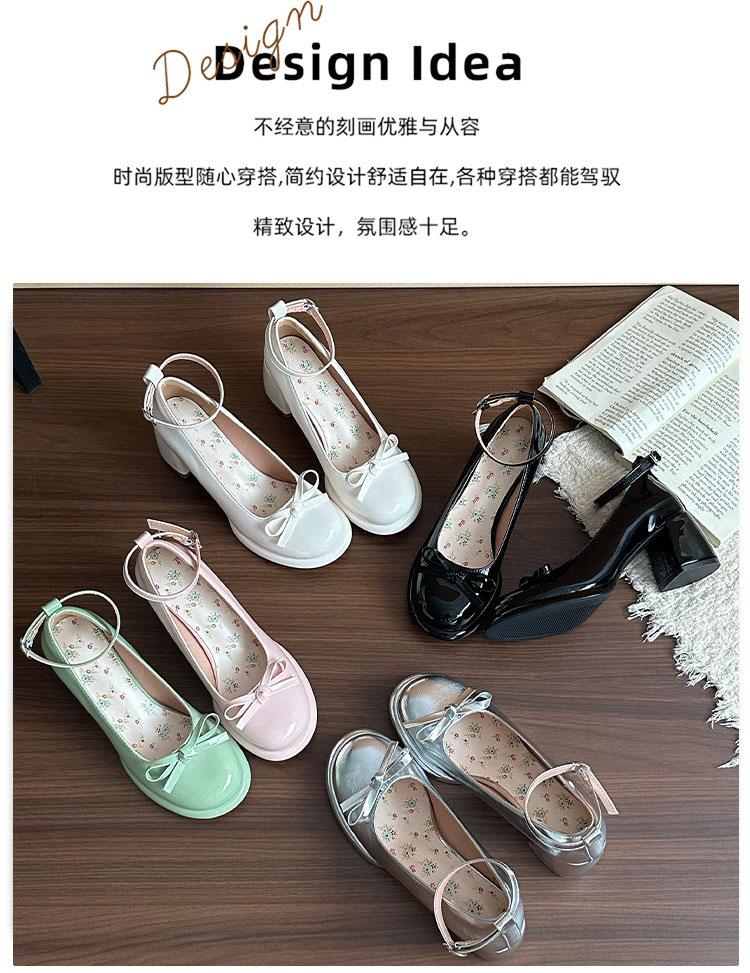 Black bow French small leather shoes women's 2025 new spring skirt JK British thick heel Mary Jane shoes