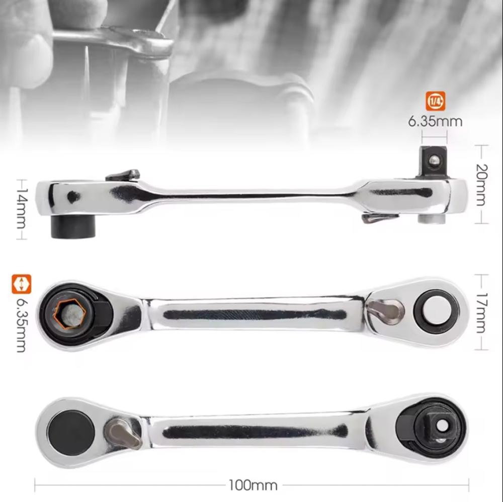 Mini Ratchet Wrench Double Ended Quick Socket Ratchet Wrench 1/4 Inch 72-tooth Screwdriver Hex Torque Wrenches Hand Repair Tools