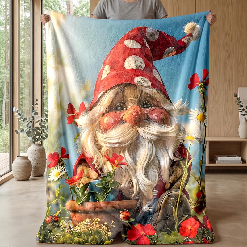 Festive Pink Gnomes with Gifts Theme blanket Lightweight Warm Flannel Blanket Decorative Throw Blanket for Home Decoration